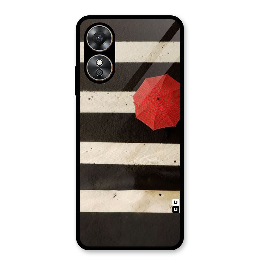 Single Red Umbrella Stripes Glass Back Case for Oppo A17