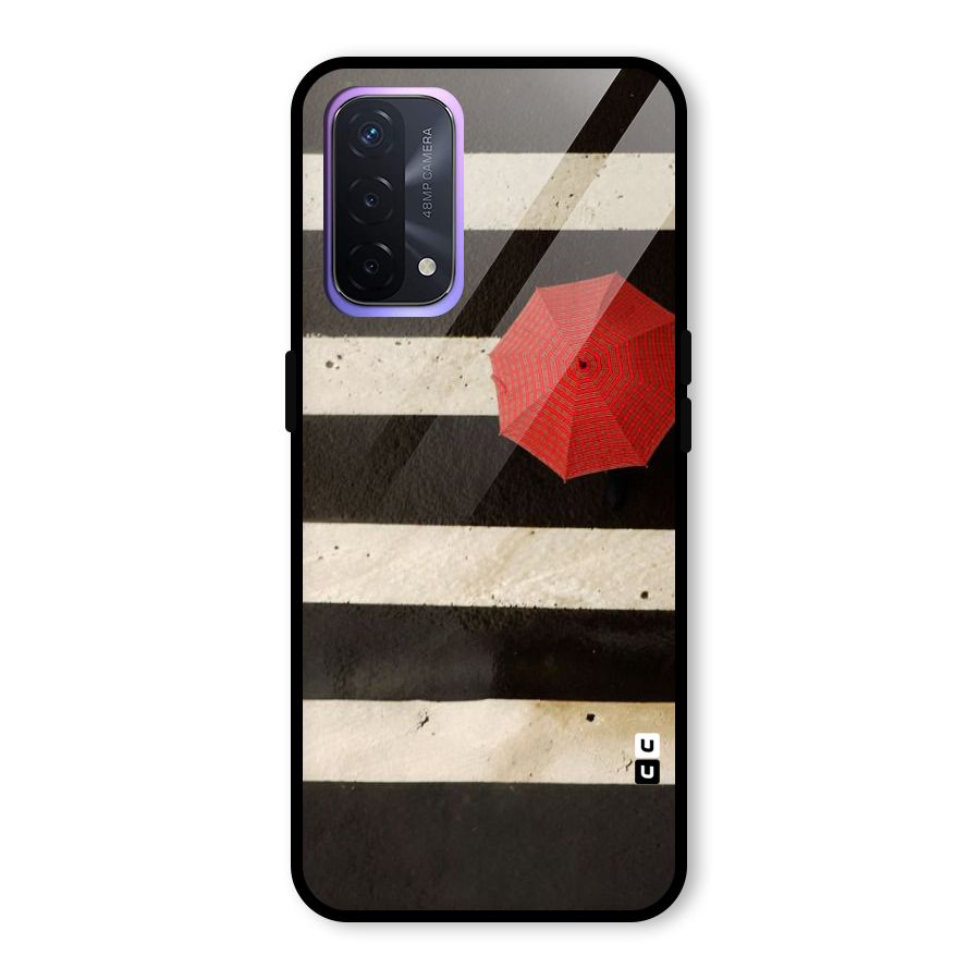 Single Red Umbrella Stripes Glass Back Case for Oppo A74 5G