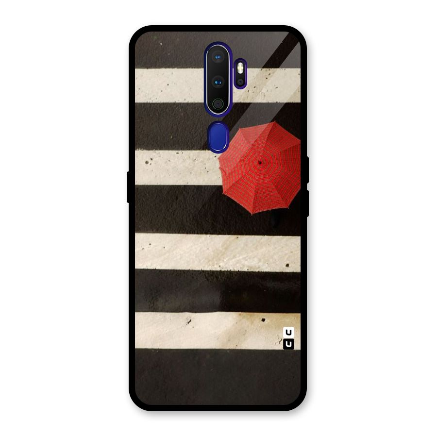 Single Red Umbrella Stripes Glass Back Case for Oppo A9 (2020)