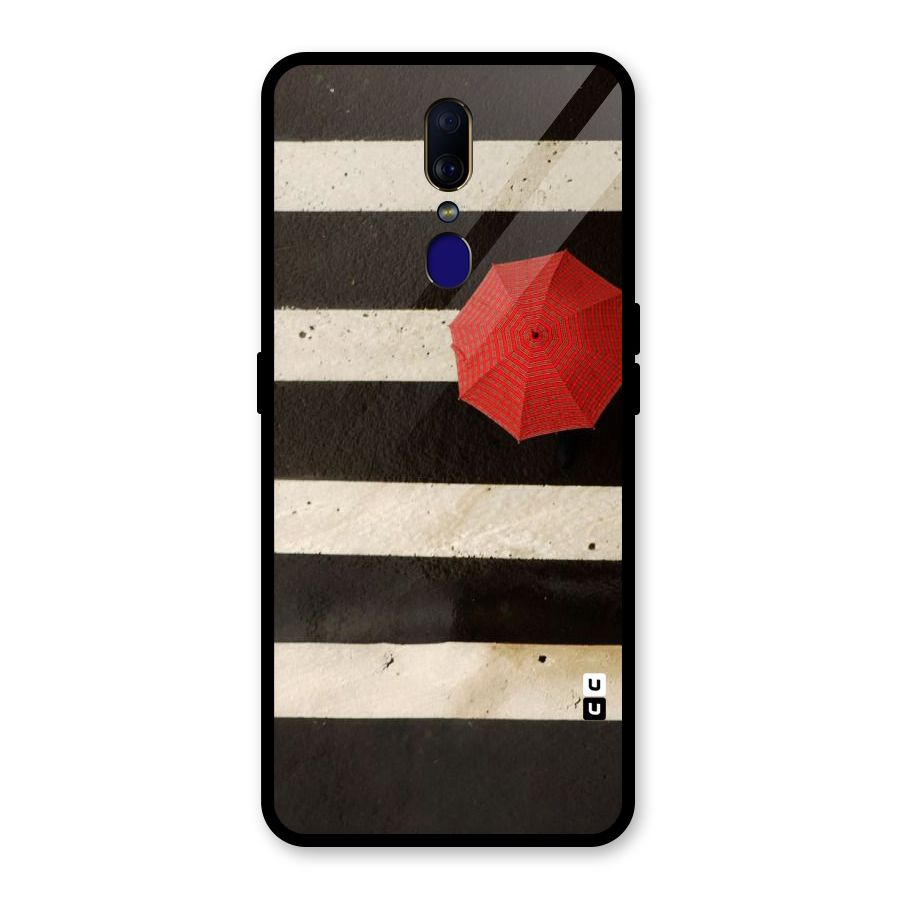 Single Red Umbrella Stripes Glass Back Case for Oppo F11