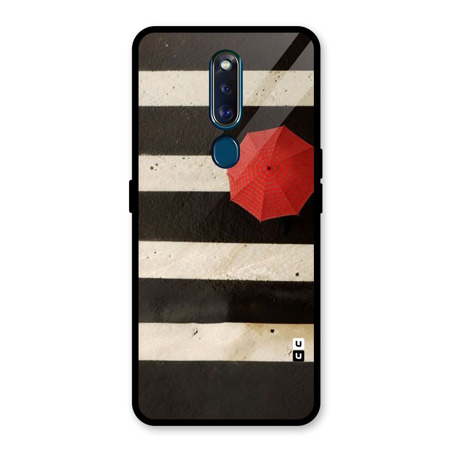 Single Red Umbrella Stripes Glass Back Case for Oppo F11 Pro