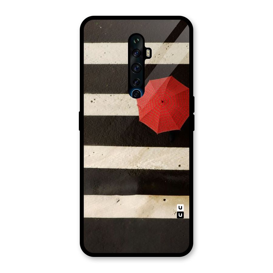 Single Red Umbrella Stripes Glass Back Case for Oppo Reno2 F