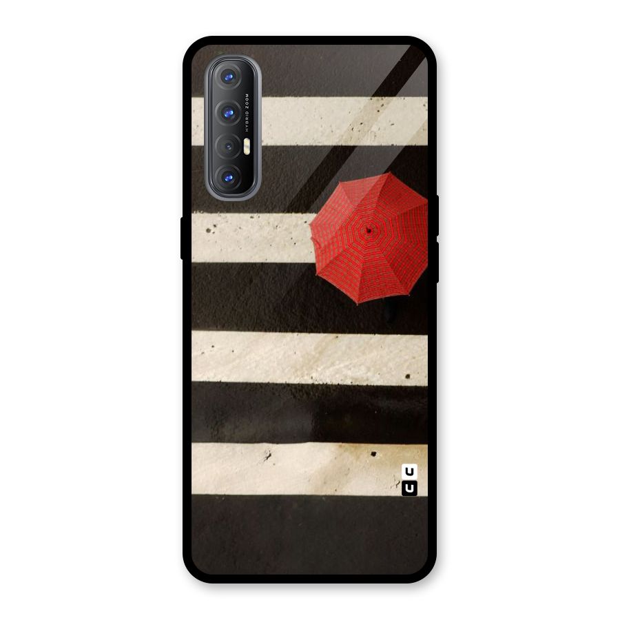 Single Red Umbrella Stripes Glass Back Case for Oppo Reno3 Pro