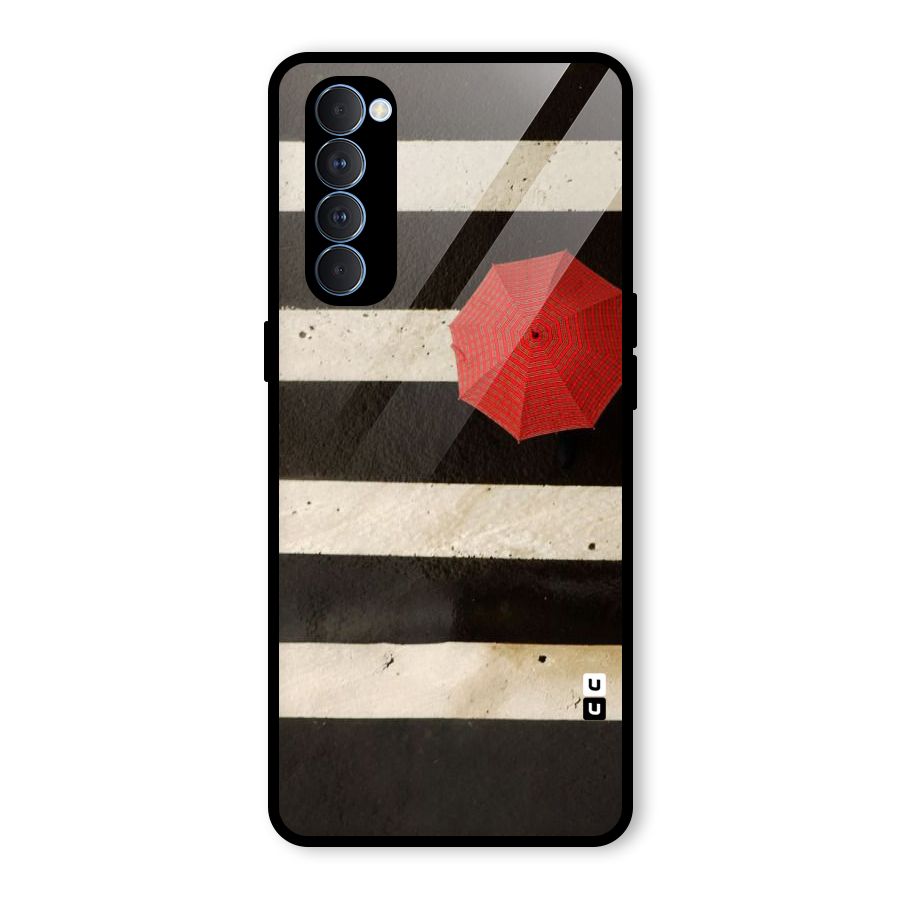 Single Red Umbrella Stripes Glass Back Case for Oppo Reno4 Pro