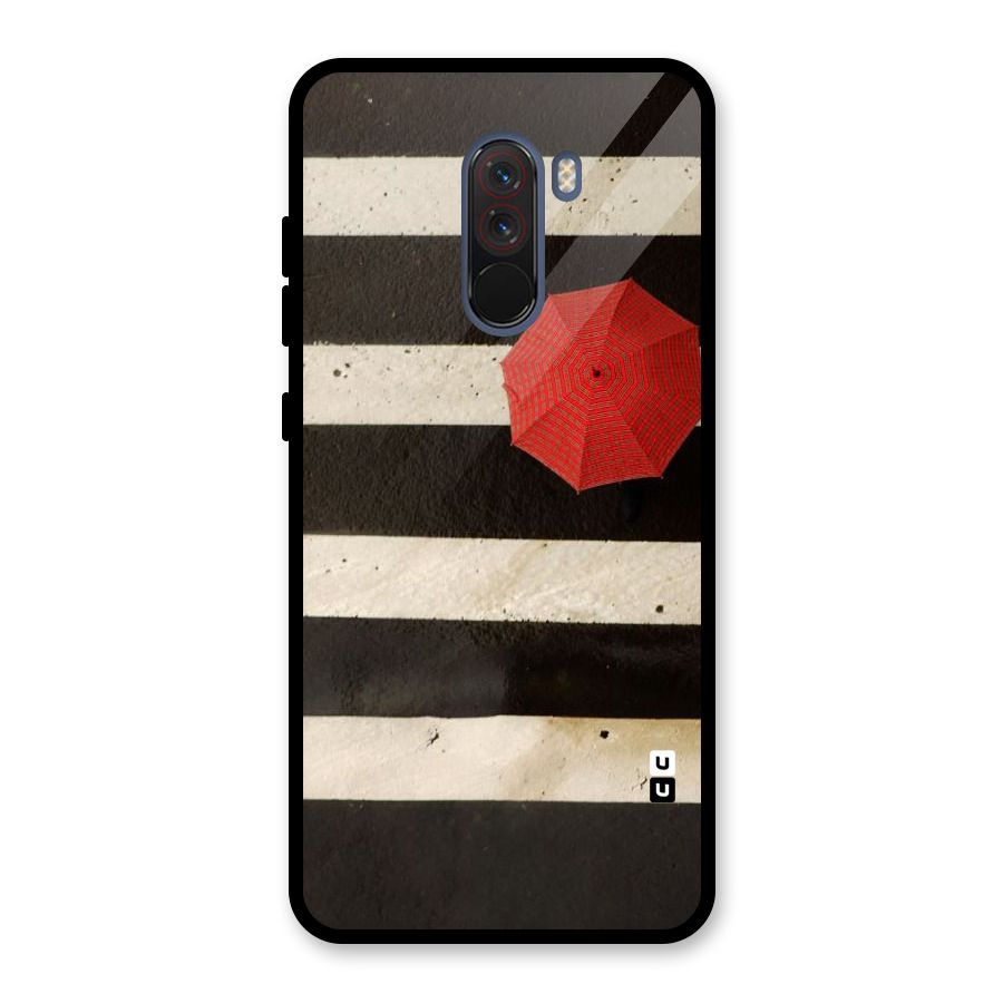 Single Red Umbrella Stripes Glass Back Case for Poco F1