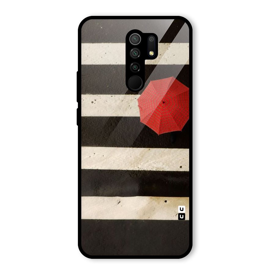 Single Red Umbrella Stripes Glass Back Case for Poco M2