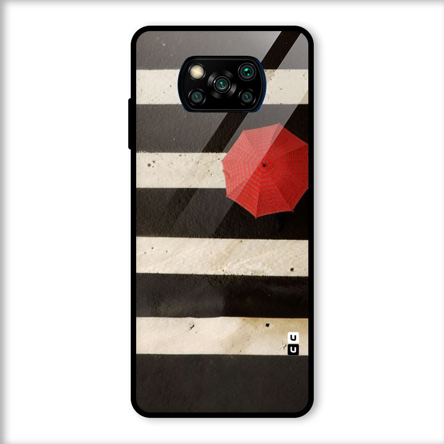 Single Red Umbrella Stripes Glass Back Case for Poco X3