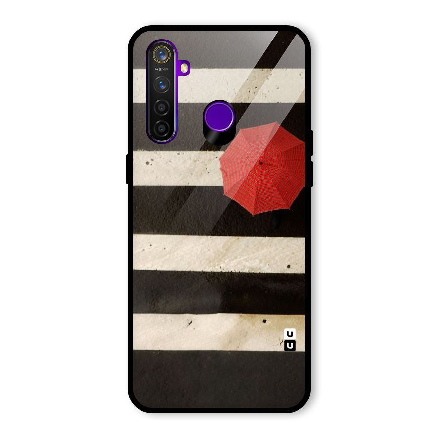Single Red Umbrella Stripes Glass Back Case for Realme 5 Pro