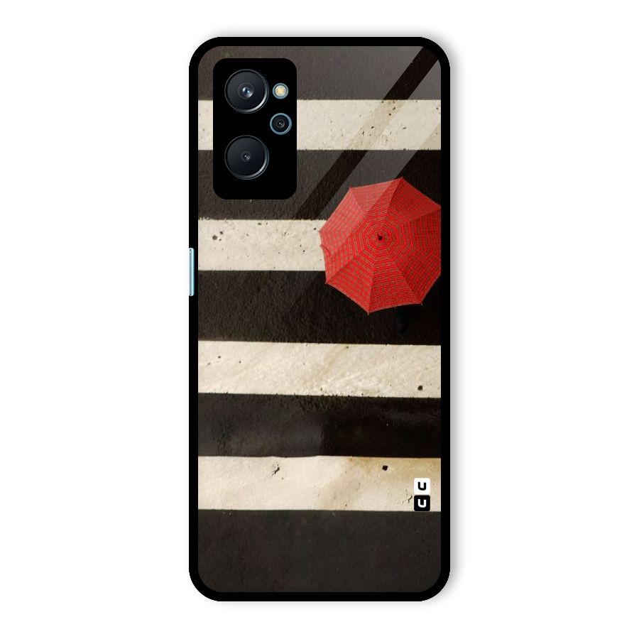 Single Red Umbrella Stripes Glass Back Case for Realme 9i