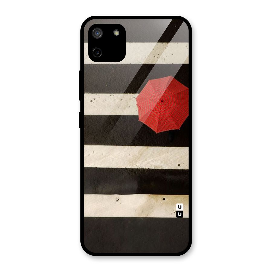 Single Red Umbrella Stripes Glass Back Case for Realme C11