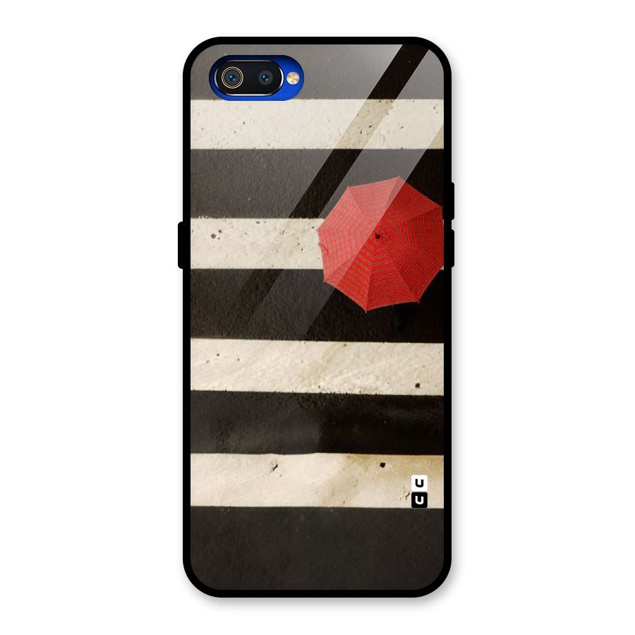 Single Red Umbrella Stripes Glass Back Case for Realme C2