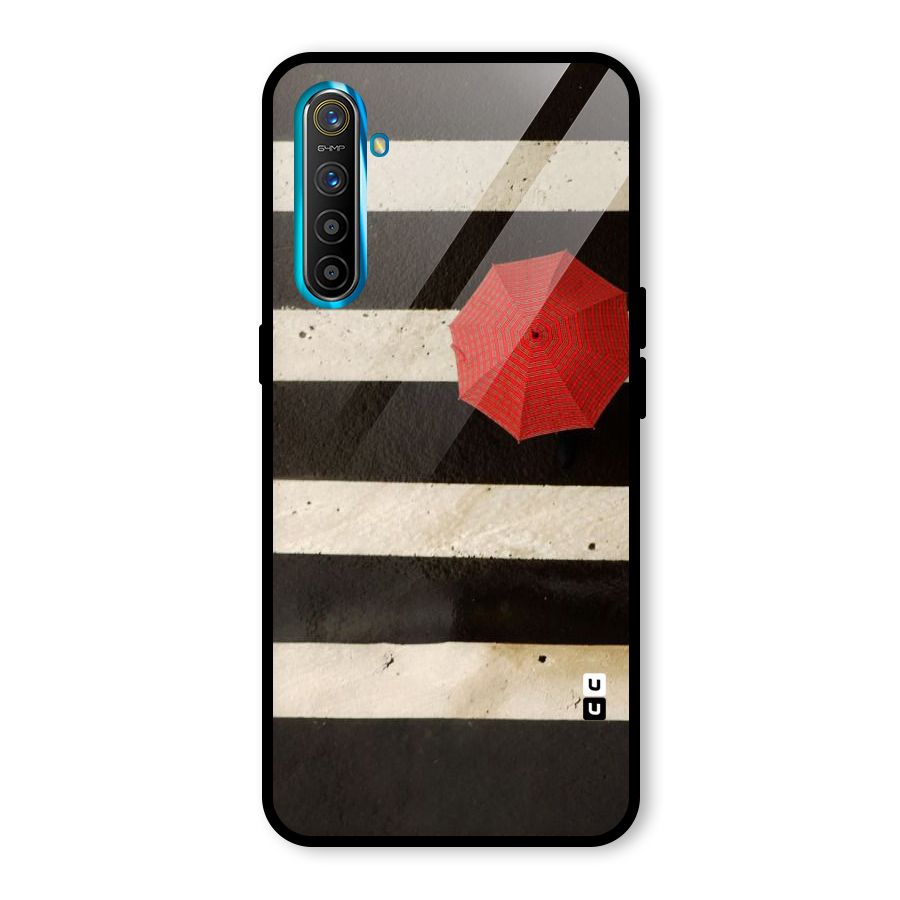 Single Red Umbrella Stripes Glass Back Case for Realme X2