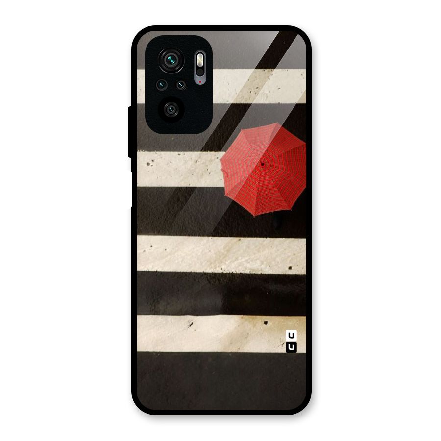 Single Red Umbrella Stripes Glass Back Case for Redmi Note 10S