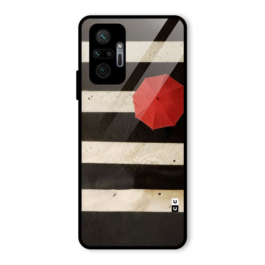 Single Red Umbrella Stripes Glass Back Case for Redmi Note 10 Pro Max