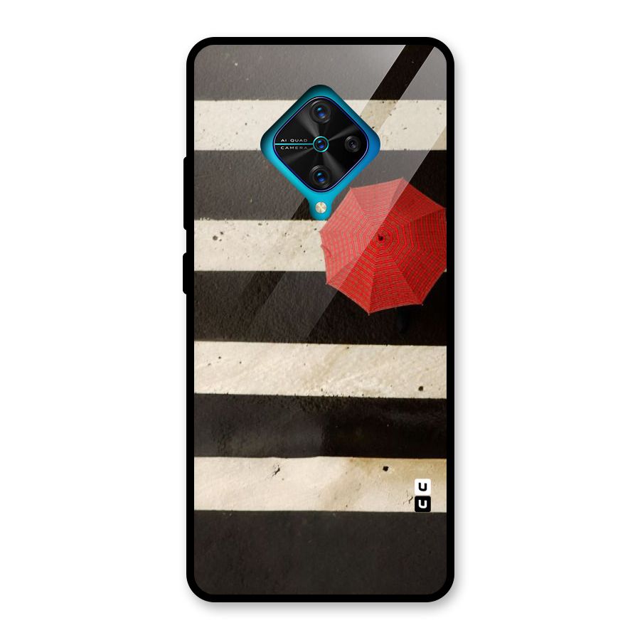 Single Red Umbrella Stripes Glass Back Case for Vivo S1 Pro