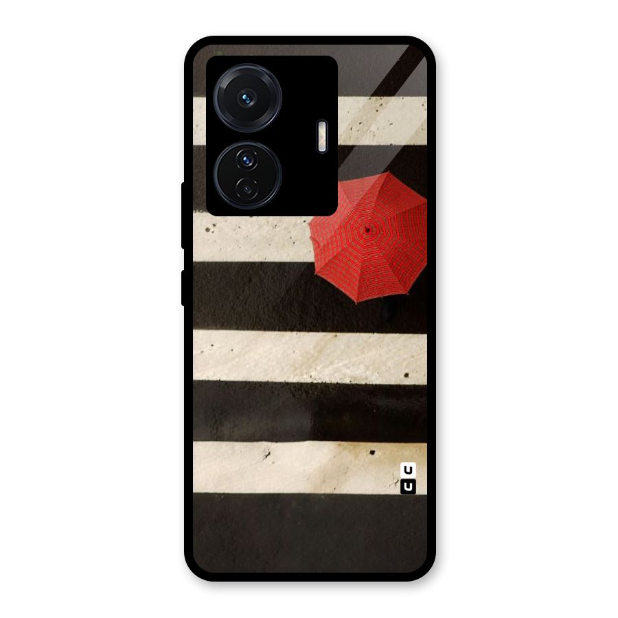 Single Red Umbrella Stripes Glass Back Case for Vivo T1 Pro