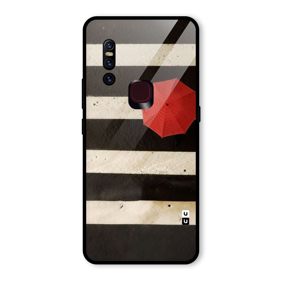Single Red Umbrella Stripes Glass Back Case for Vivo V15