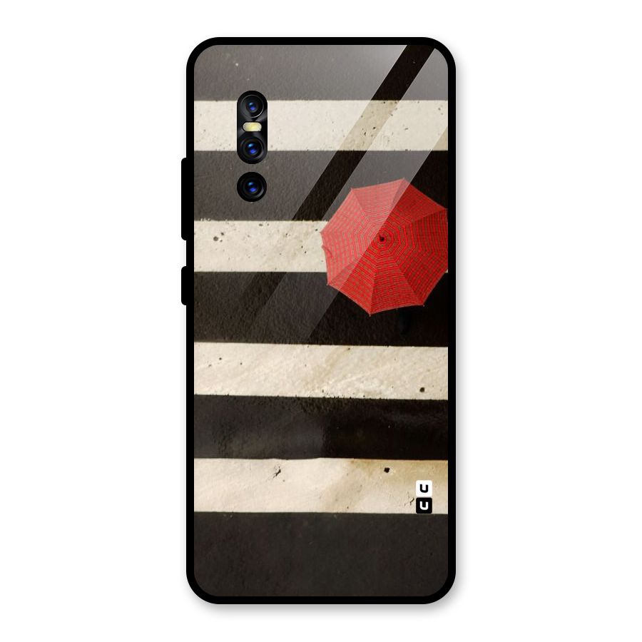 Single Red Umbrella Stripes Glass Back Case for Vivo V15 Pro