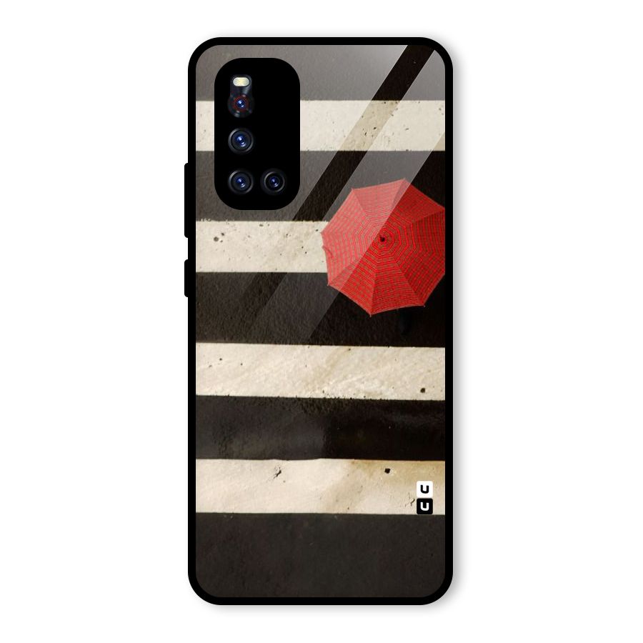 Single Red Umbrella Stripes Glass Back Case for Vivo V19