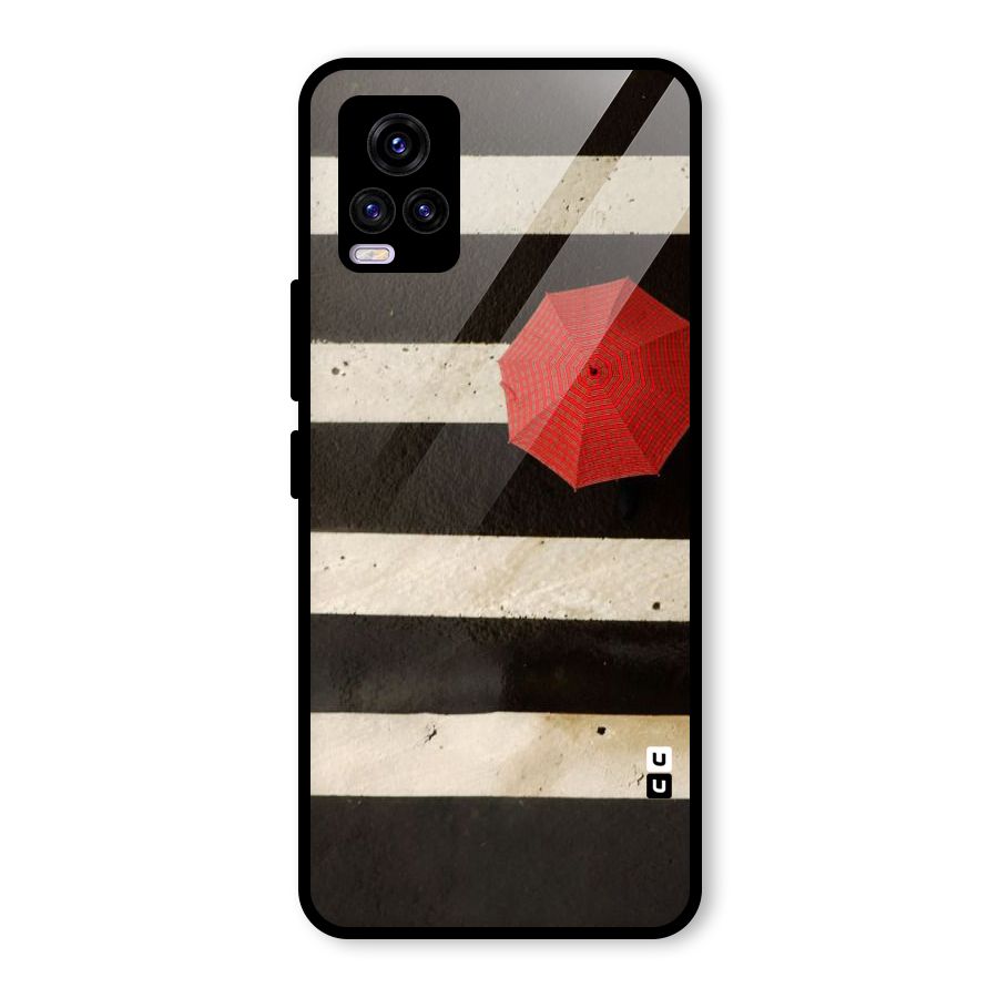 Single Red Umbrella Stripes Glass Back Case for Vivo V20