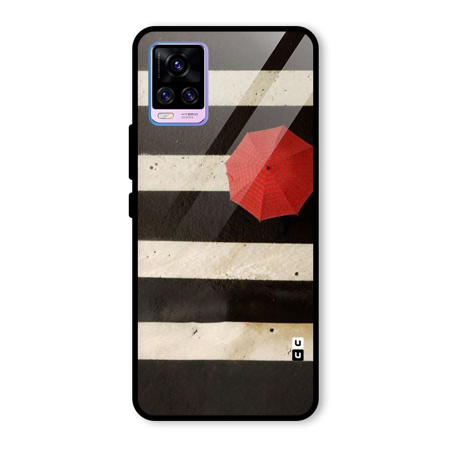 Single Red Umbrella Stripes Glass Back Case for Vivo V20 Pro