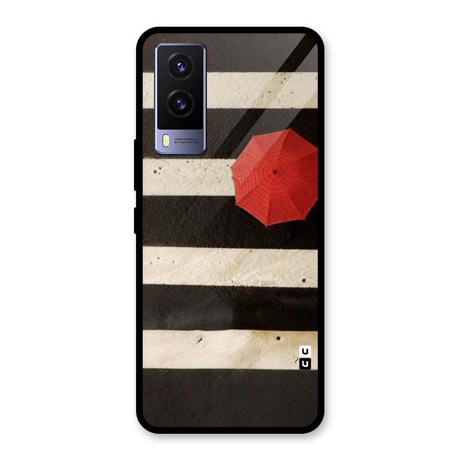 Single Red Umbrella Stripes Glass Back Case for Vivo V21e 5G