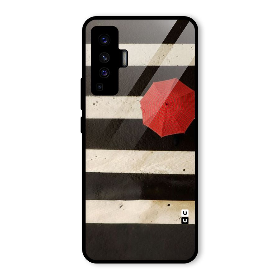 Single Red Umbrella Stripes Glass Back Case for Vivo X50