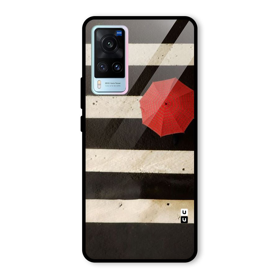 Single Red Umbrella Stripes Glass Back Case for Vivo X60