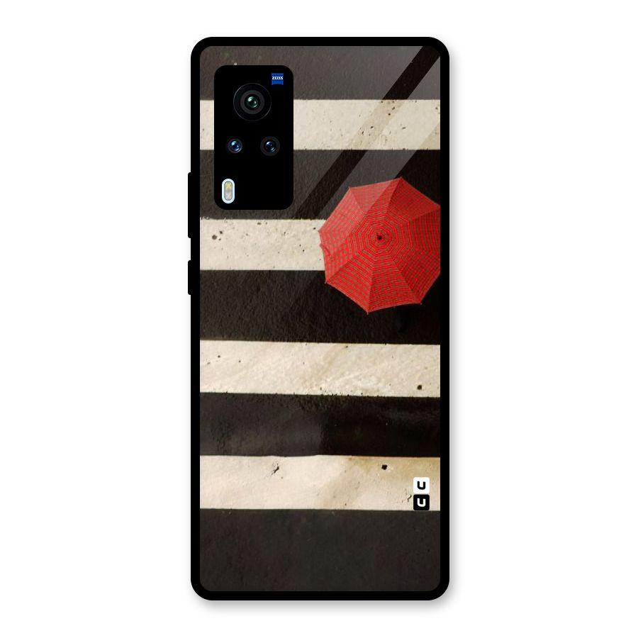 Single Red Umbrella Stripes Glass Back Case for Vivo X60 Pro
