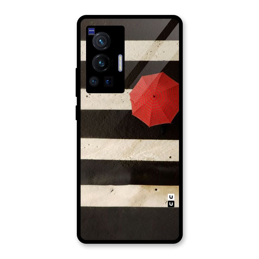 Single Red Umbrella Stripes Glass Back Case for Vivo X70 Pro