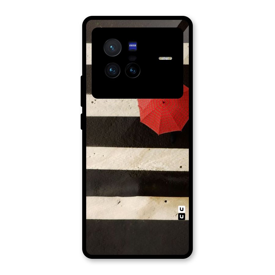 Single Red Umbrella Stripes Glass Back Case for Vivo X80