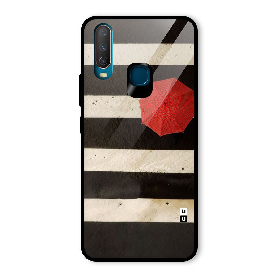 Single Red Umbrella Stripes Glass Back Case for Vivo Y15