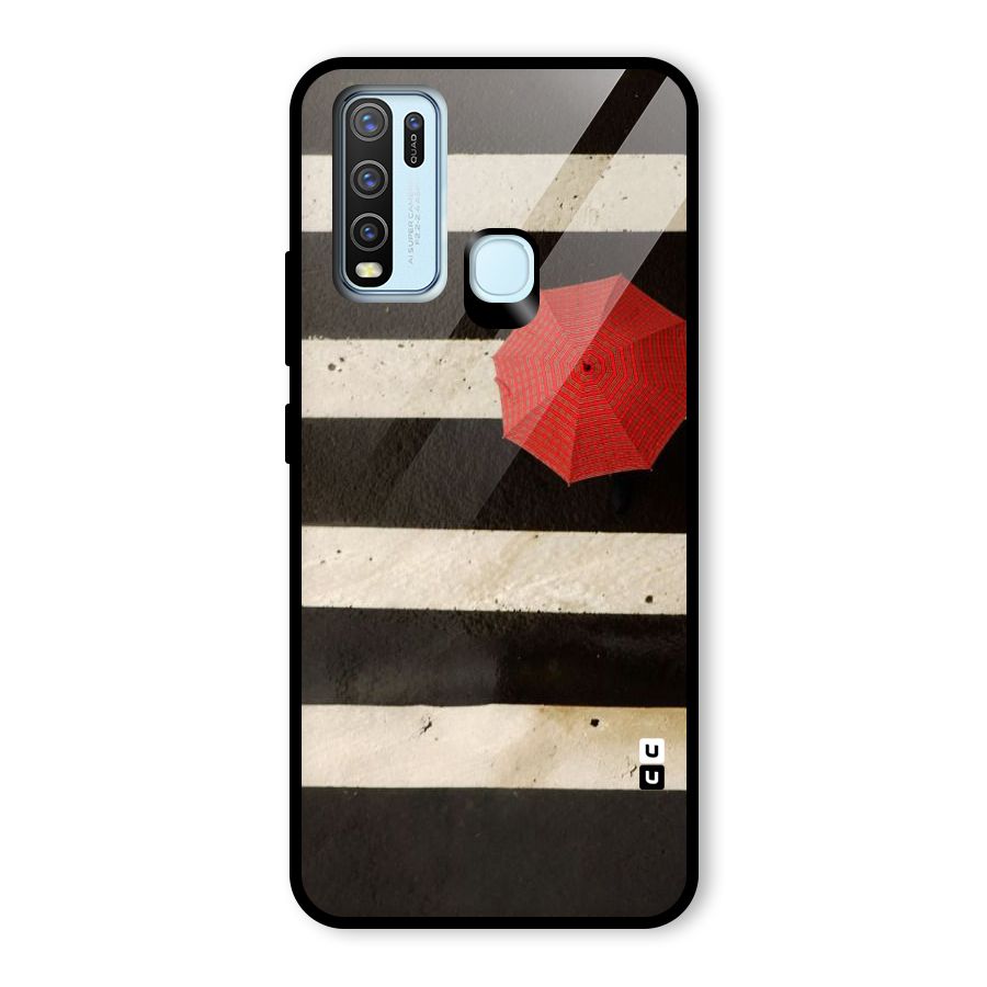 Single Red Umbrella Stripes Glass Back Case for Vivo Y30