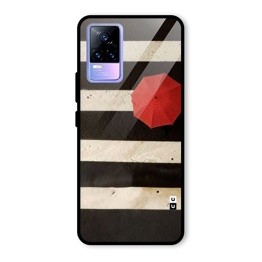Single Red Umbrella Stripes Glass Back Case for Vivo Y73