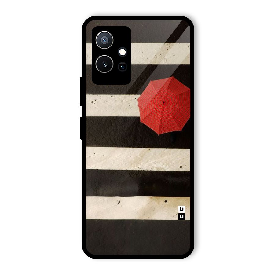 Single Red Umbrella Stripes Glass Back Case for Vivo iQOO Z6