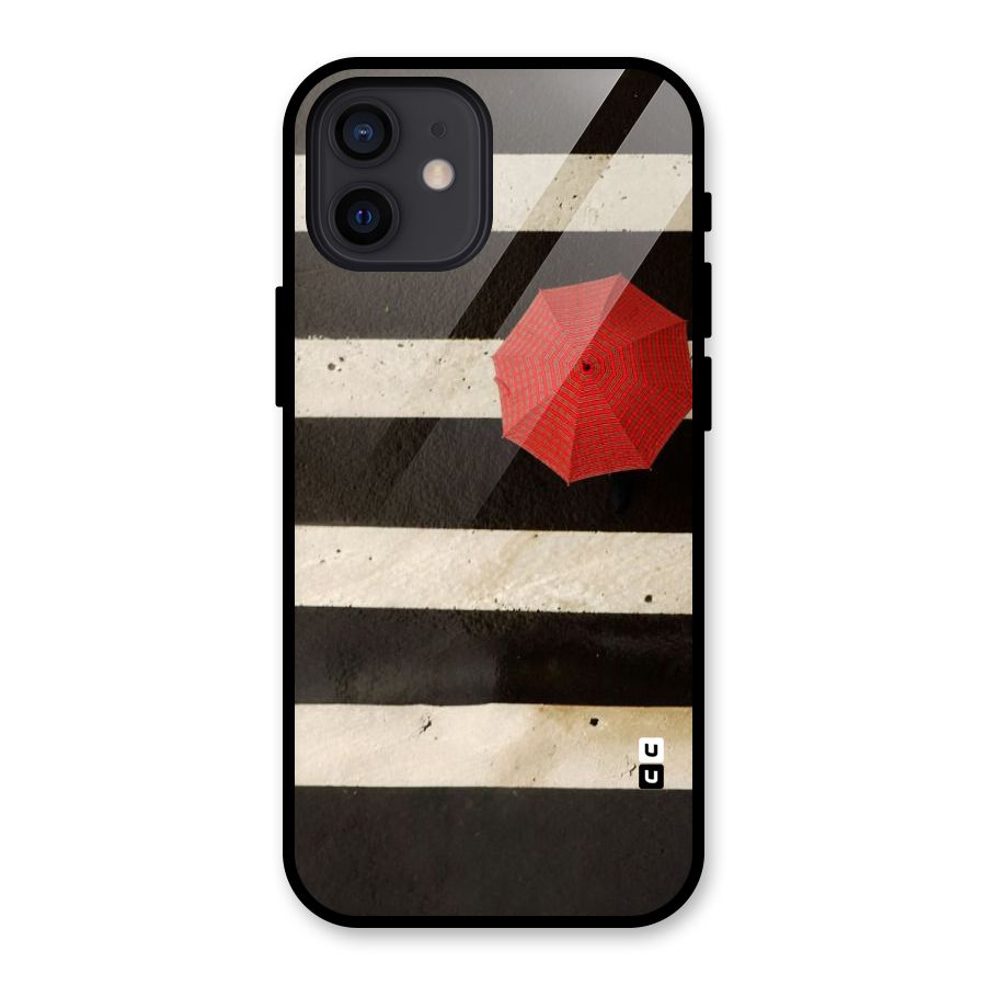 Single Red Umbrella Stripes Glass Back Case for iPhone 12