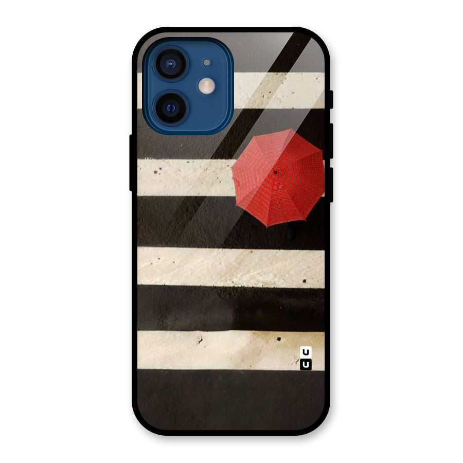 Single Red Umbrella Stripes Glass Back Case for iPhone 12 Mini