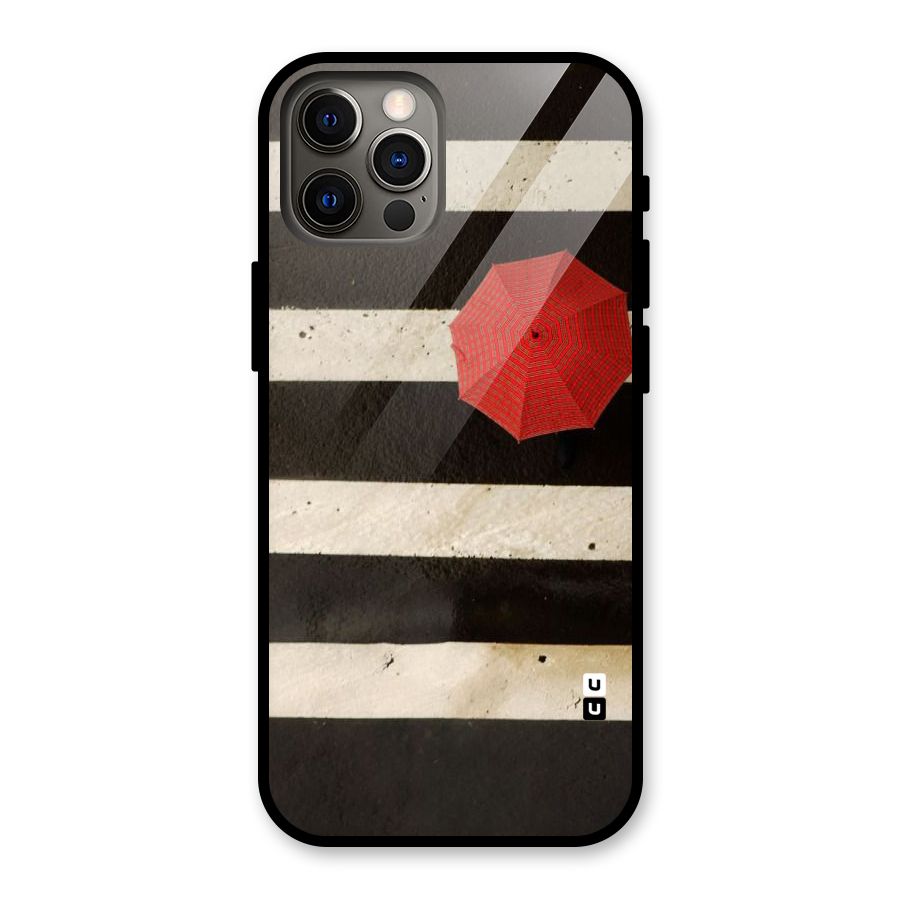 Single Red Umbrella Stripes Glass Back Case for iPhone 12 Pro