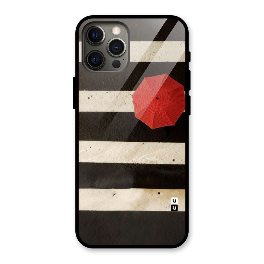 Single Red Umbrella Stripes Glass Back Case for iPhone 12 Pro Max