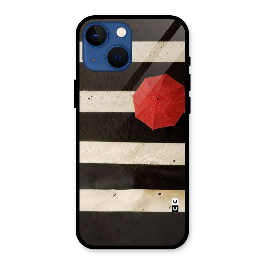 Single Red Umbrella Stripes Glass Back Case for iPhone 13 Mini
