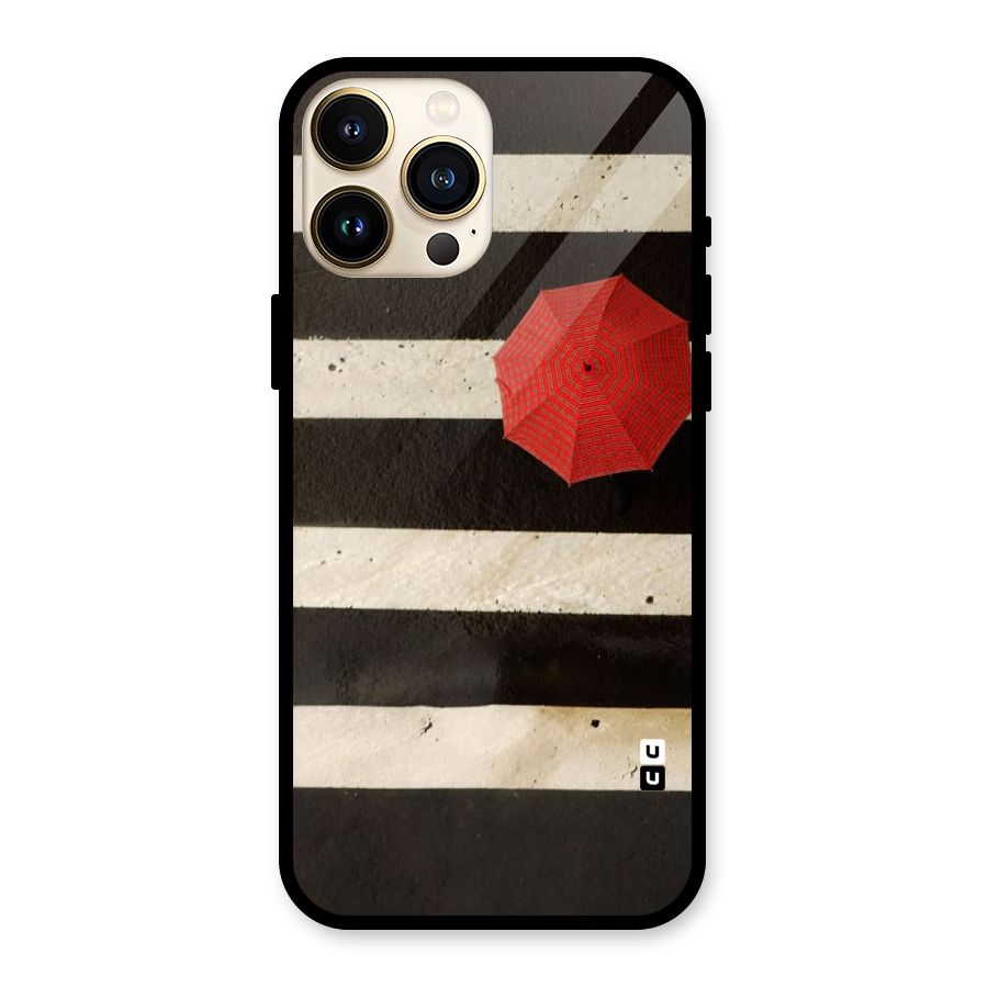 Single Red Umbrella Stripes Glass Back Case for iPhone 13 Pro Max