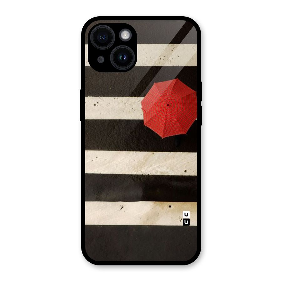 Single Red Umbrella Stripes Glass Back Case for iPhone 14