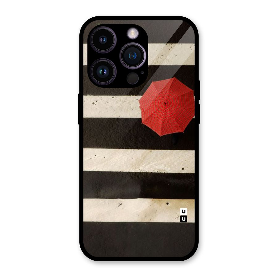 Single Red Umbrella Stripes Glass Back Case for iPhone 14 Pro