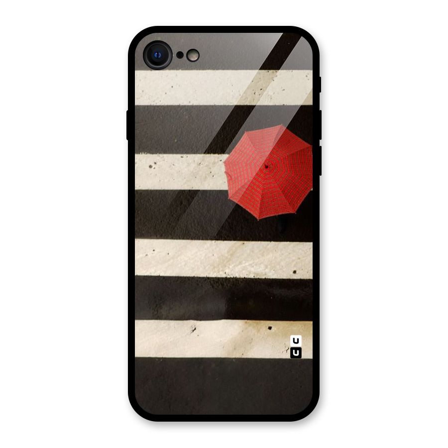 Single Red Umbrella Stripes Glass Back Case for iPhone SE 2022