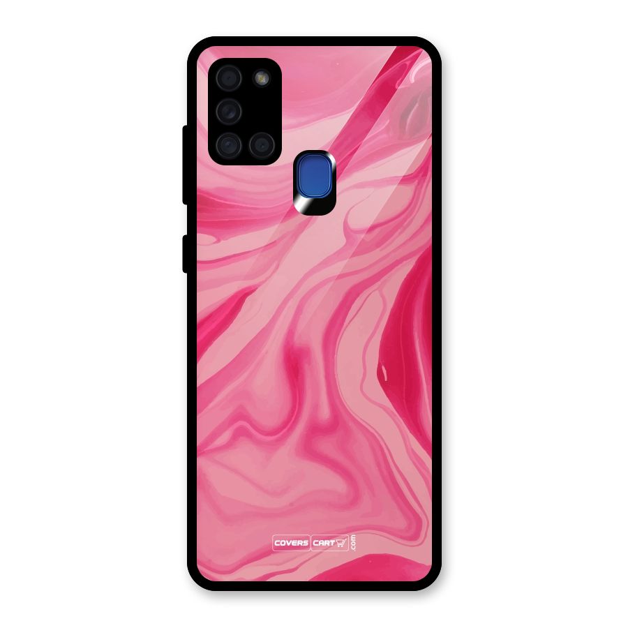 Sizzling Pink Marble Texture Glass Back Case for Galaxy A21s