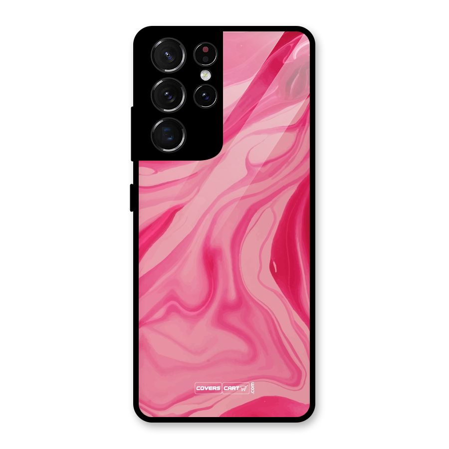 Sizzling Pink Marble Texture Glass Back Case for Galaxy S21 Ultra 5G