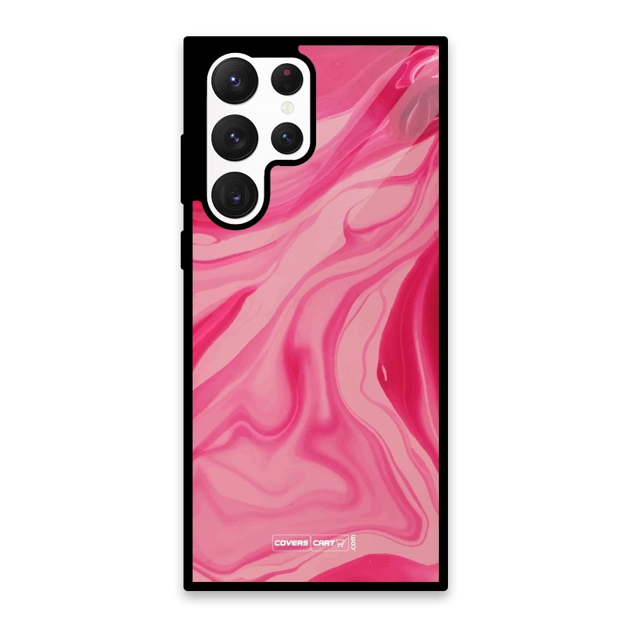 Sizzling Pink Marble Texture Glass Back Case for Galaxy S22 Ultra 5G