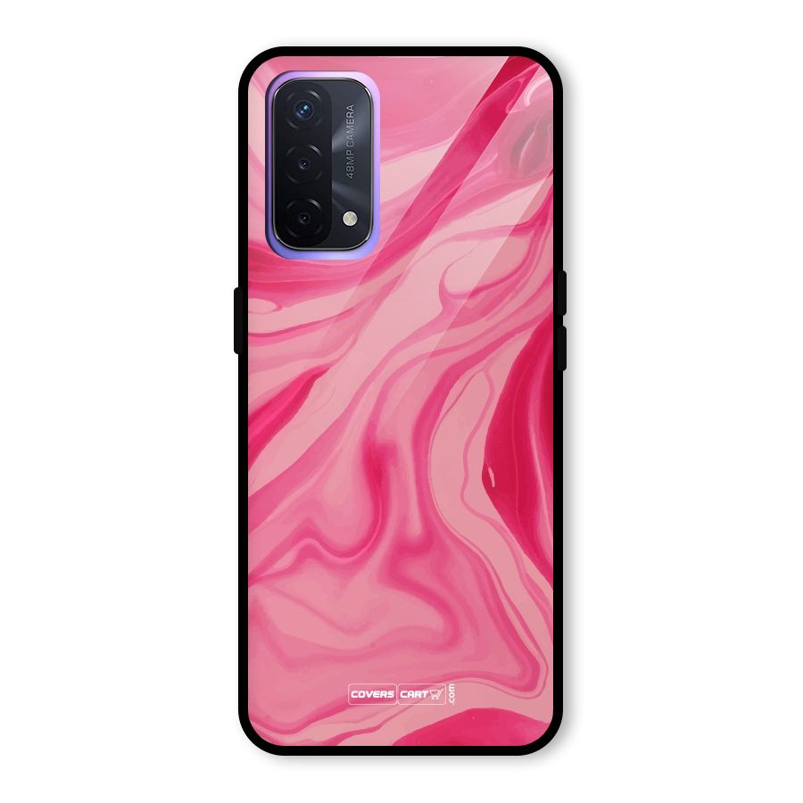 Sizzling Pink Marble Texture Glass Back Case for Oppo A74 5G