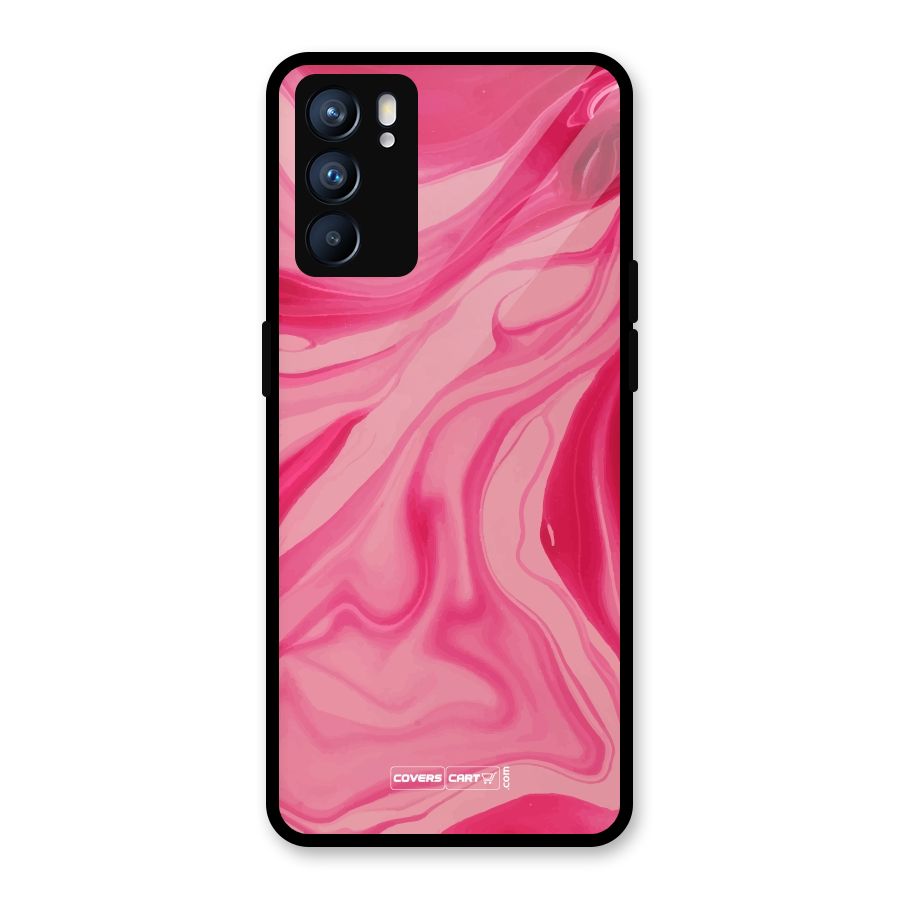 Sizzling Pink Marble Texture Glass Back Case for Oppo Reno6 5G