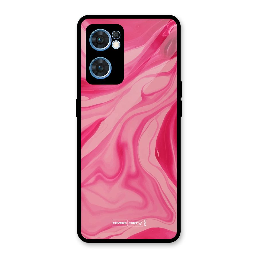 Sizzling Pink Marble Texture Glass Back Case for Oppo Reno7 5G